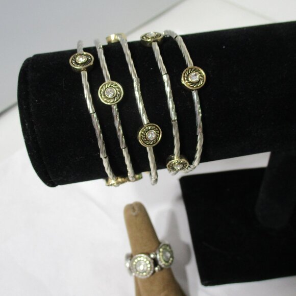 Silver and Gold Tone Bracelet and Stretch Ring SET - Picture 7 of 12
